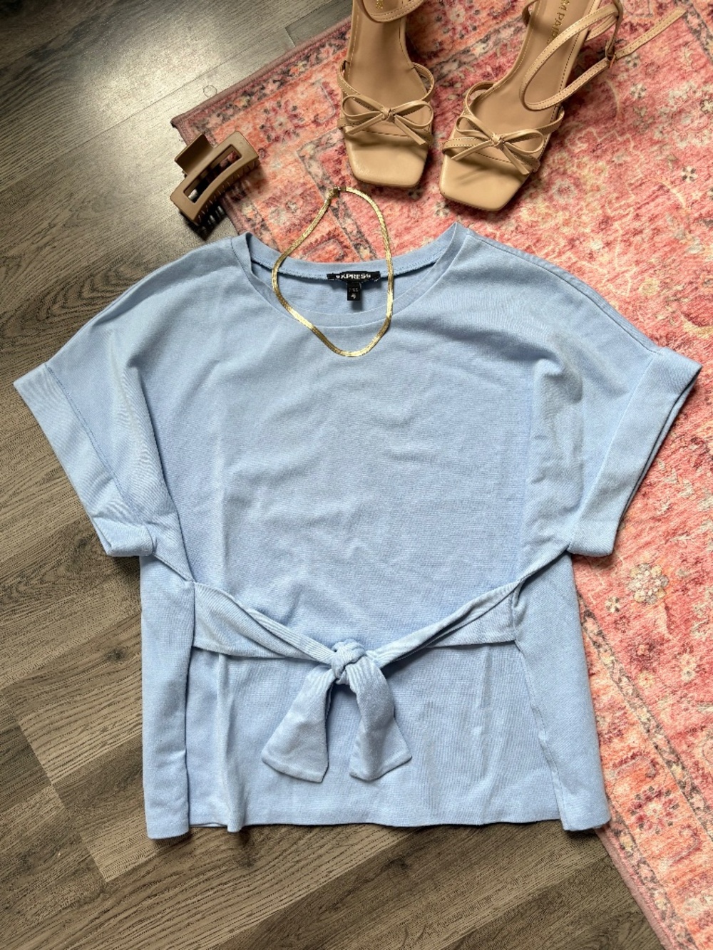 Tie Front Short Sleeve Top in Blue by Express Size XS